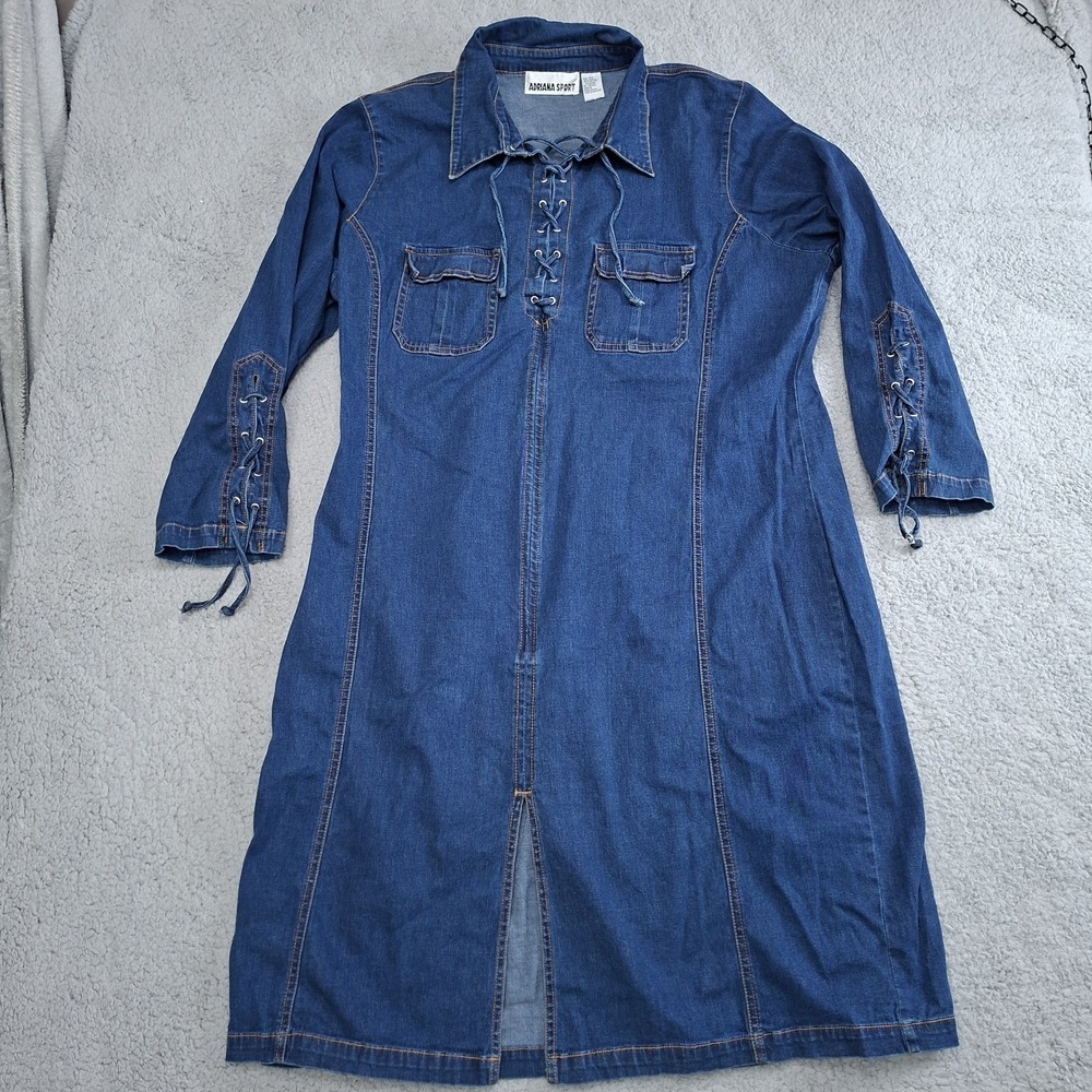 Women's Long Sleeve Denim Midi Dress Plus 22 Corset and Zip Front Stretch